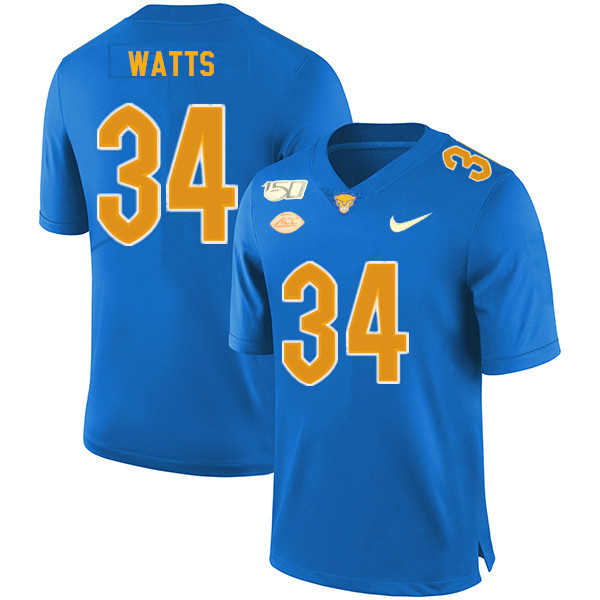 2019 Men #34 Amir Watts Pitt Panthers College Football Jerseys Sale-Royal